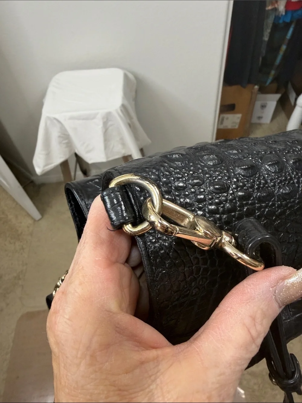 BRAHMIN Small Mallory Black Melbourne Croc-Embossed Leather Tote Bag Purse